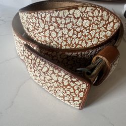 Mexican Belt Hilo De Pita On Natural Leather  Color