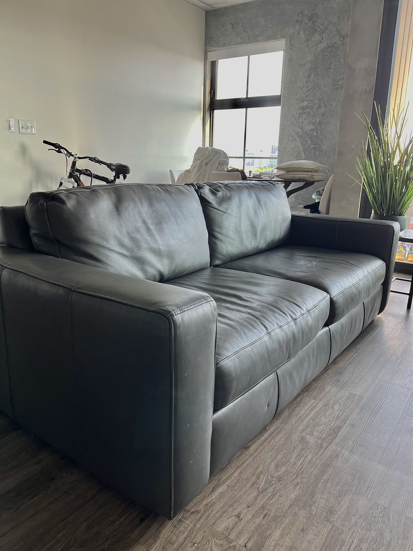 Gray Leather Couch and Chair