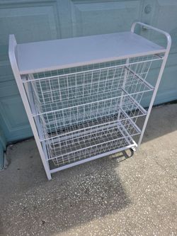 White Metal Wire Basket Storage Cart