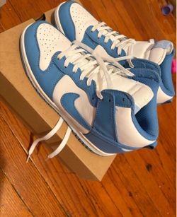 Blue and white high top dunks