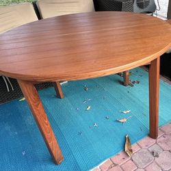 Large Danish Modern Teak Round/oval Mid Century Dining Table With Leaf