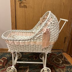 Vintage Girls Doll Wicker Carriage