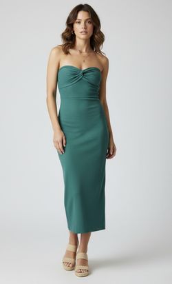 strapless twist-front knit bodycon midi dress in green