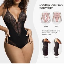 Popilush Body moldeador de encaje para mujer, con control de abdomen, espalda descubierta, cuello en V, tangas