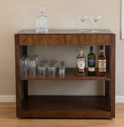Dark Wood Bar Console Table with Shelves