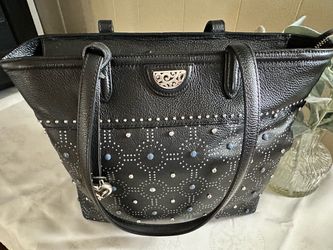 Brighton Black Leather Studded Tote Bag