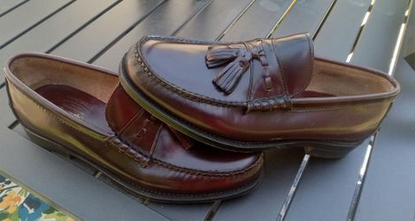 100% AUTHENTIC Men's Church's Handmade Tassel Leather Burgundy Whip Moc Loafer Shoes 8.5 Wide $50