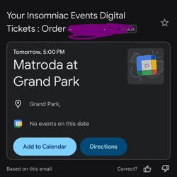 Matroda grand park 12/6 2 tickets