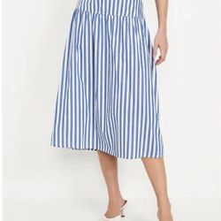 Old Navy Striped Blue and White Chambray Dropped Waist Midi Skirt, size L 