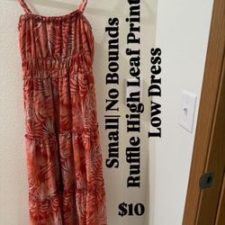 $10| No Boundaries Ruffle Leaf Print High Low Dress