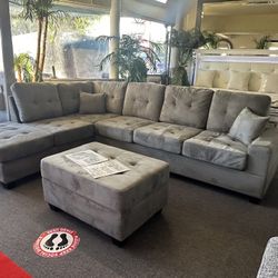 Brand New Gray Sectionals With Ottoman 