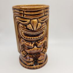Vintage MCM Tiki Leilani 1960s Hawaii Tiki Tumbler Mug USA Cup Brown 5”