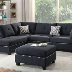 Brand New Black Sectional Sofa w Ottoman 