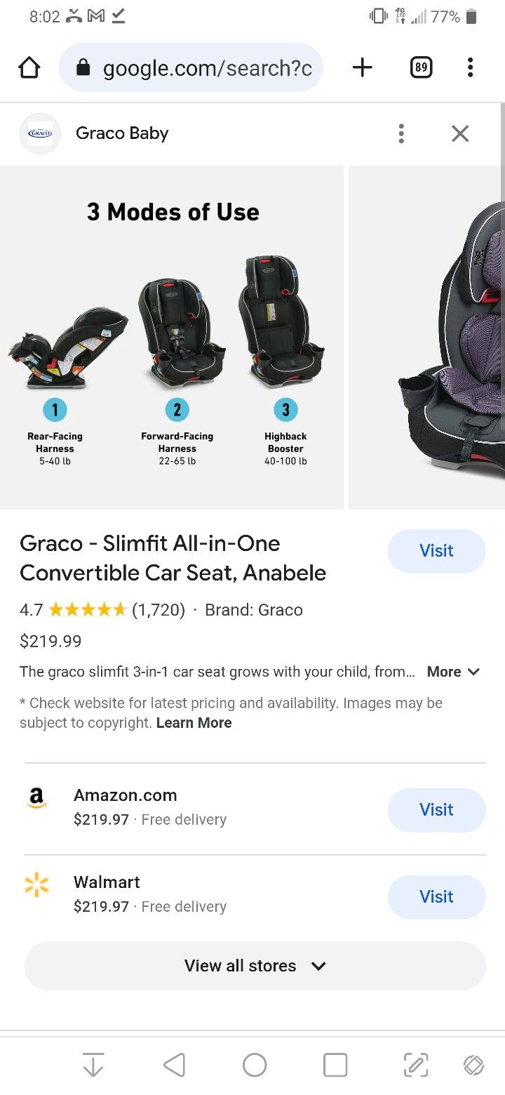 Great Deal Graco Car Seat Slimfit All In One