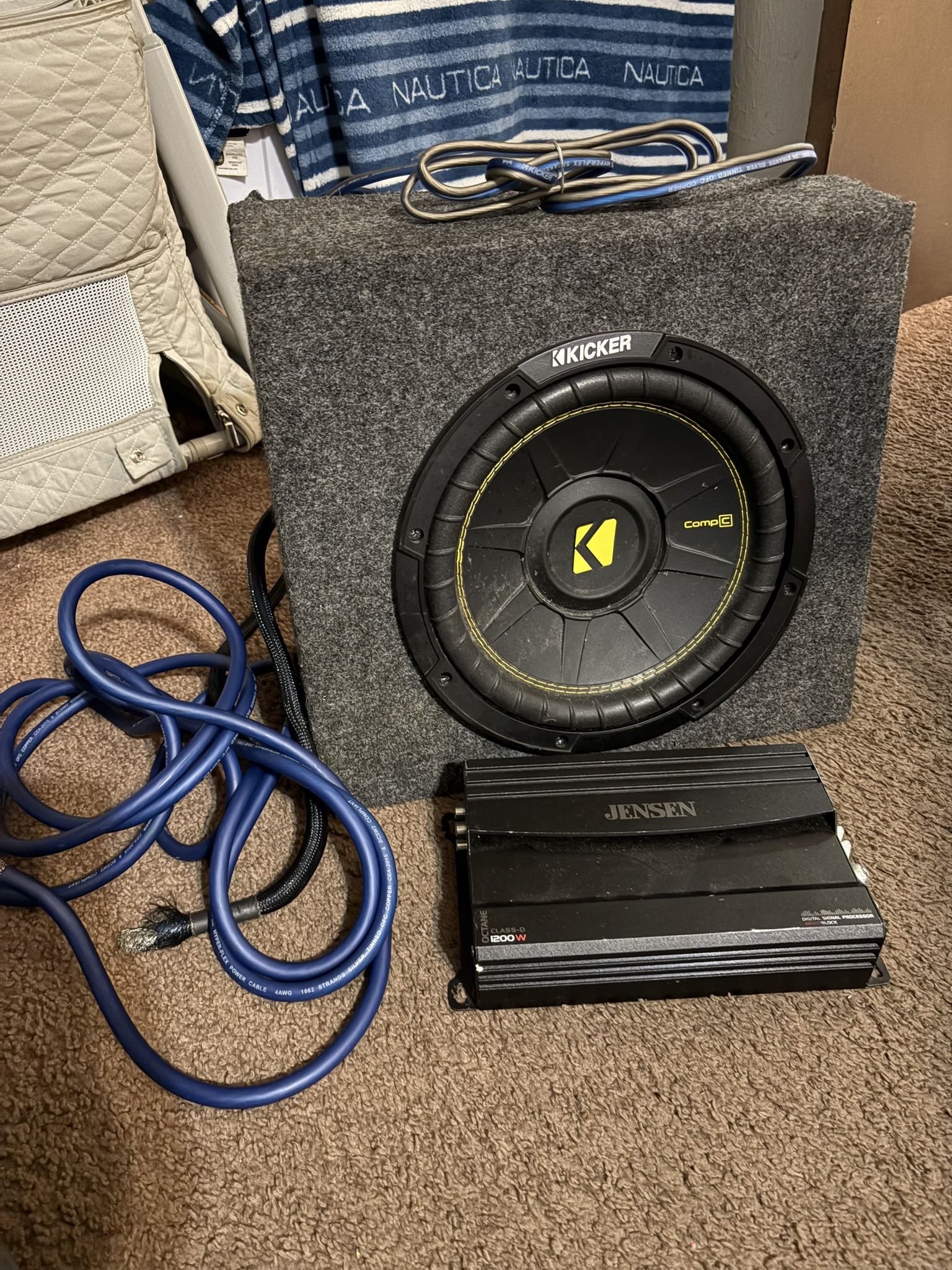 A 10” Speaker With Box, amp and cables