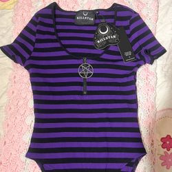 Killstar Purple and Black Striped Bodysuit