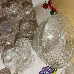 Punch Bowl With Set Of Cups 8 & Serving Spoon