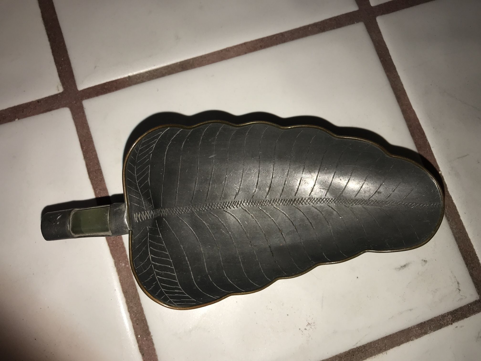 Vintage Pewter Leaf Shaped Trinket Dish