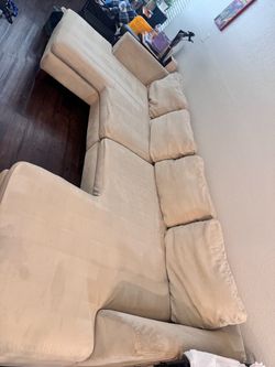 Large U-Shaped Sectional Sofa / Double Chaise Couch – Beige Microfiber (10 ft