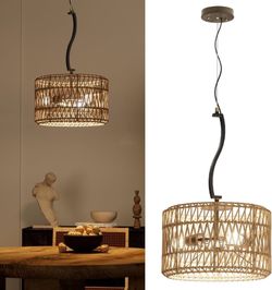 Boho Woven Rattan Pendant Light – Modern Artistic Hanging Ceiling Fixture