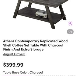 Athens Contemporary Replicated Wood Shelf Coffee Set Table With Charcoal Finish
