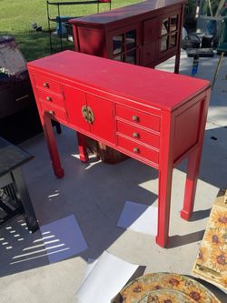 Red Asian-Style Console Table with Drawers