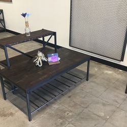 Real Wood And Steel Coffee Table 