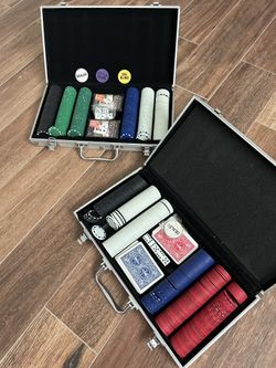 2 Poker Chip Sets – w/ Cards, Dice & Case