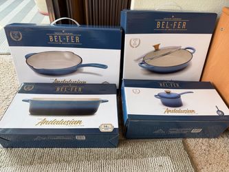 Brand new Bel-Fer four piece cast iron  cookware