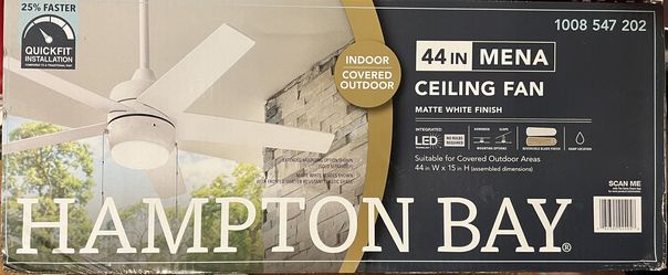Hampton Bay Mena 44 in. LED Indoor/Outdoor Matte White Ceiling Fan with Light Kit and Reversible Blades Included