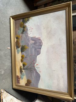 Framed Desert Landscape Oil Painting