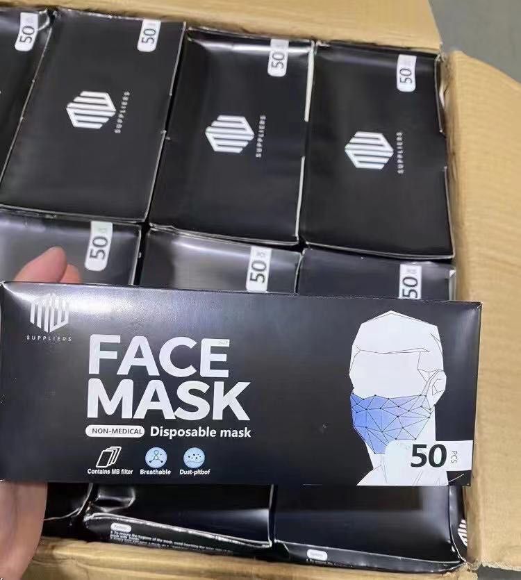 Black gray 3ply face mask 50pcs per box 