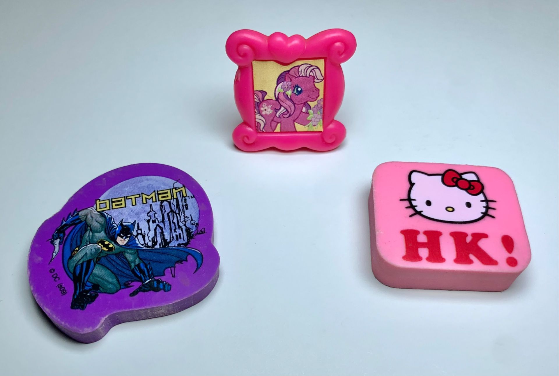 Vintage My Little Pony Toy Picture, Batman Eraser, Hello Kitty Eraser