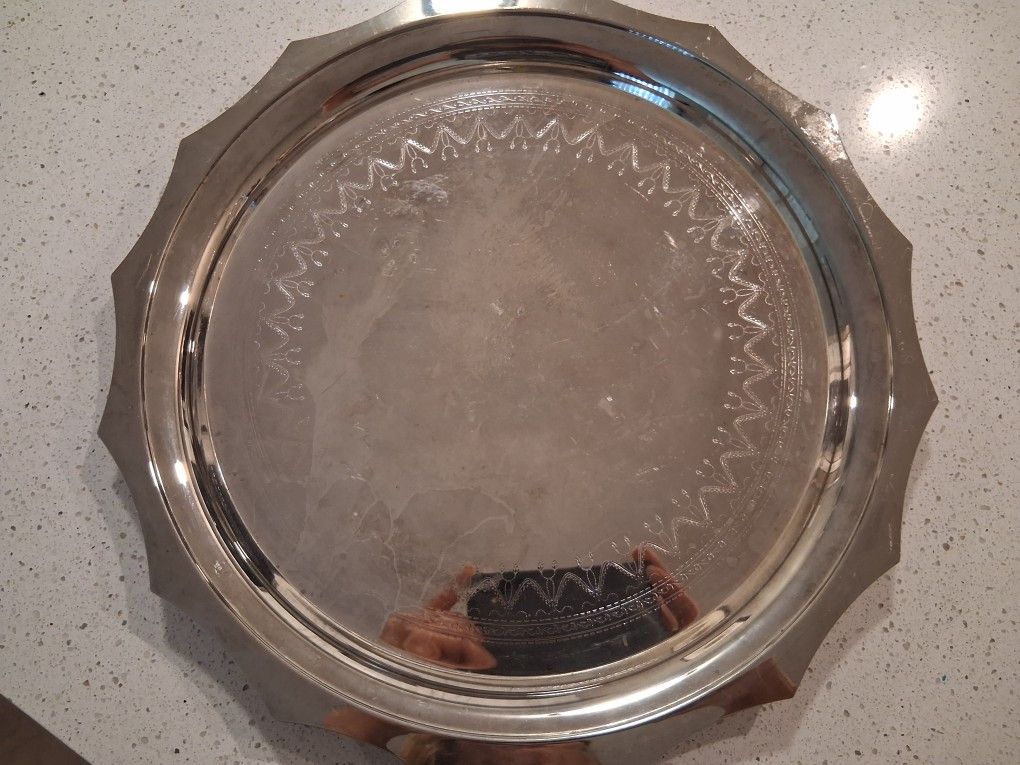 14" Godinger Silver Plate Etched Tray