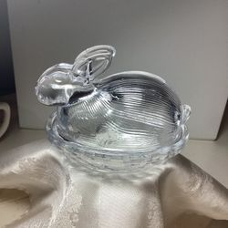 Vintage Clear Glass Bunny Dish 