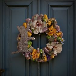 Floral Silver Cat silhouette wreath handmade