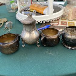 Four vintage silver plated, creamers, sugar bowls