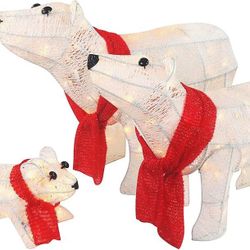 3-Piece 20in Lighted Polar Bear Family - Large Outdoor All-Weather Christmas Décor for Front Yard, Lawn or Indoor w/ 210 Pre-Strung Lights, 