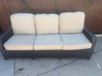 Outdoor Wicker Patio Sofa with Cushions 2 swivel chairs