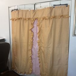 Complete set of curtain shower including curtain, rod , linen , and hooks like new