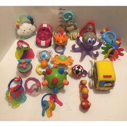 Huge Lot Of 27 Baby Toddler Toys Rattles Plush Cars