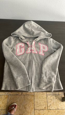 Gap  zip up hoodie,  gray, pink and white letters