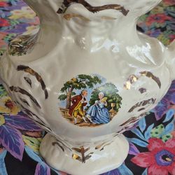 Antique George And Martha Washington Porcelain Water Pitcher Courting Scene Gold Trim 1868
