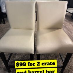 2 Used Crate And Barrel Bar Stool For $99 Leather And Great Condition 