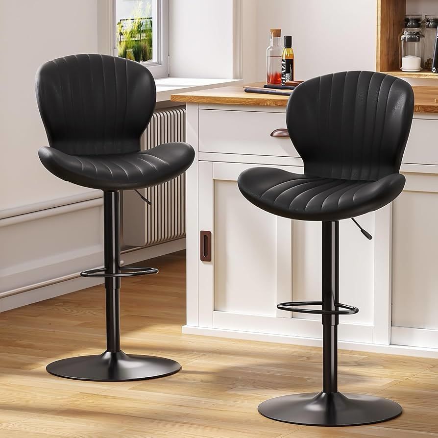 Bar Stools Set of 2, Swivel Counter Height Bar Stools with Back and Footrest, Bar Stool for Kitchen Island Chairs, Adjustable Barstools PU L