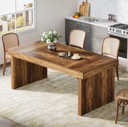 Tribesigns Wood Dining Tabl e for 6, 63-Inch Large Wood Kitche n Table, Rustic Rectangular Din ner Table with Sturdy Pedestal for Dining Room, Kitchen