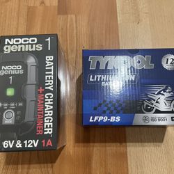 TYKOOL Lithium Ion Battery LFP9-BS with NOCO Genius 1