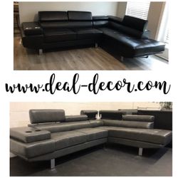 New Modern Adjustable Headrest Sectional Sofa With Storage Available In Black, Gray Or White