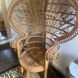 Vintage Peacock Rattan Chair – Boho Wicker Throne Chair