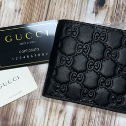 Gucci Guccissima Black Embossed Leather Bifold Wallet 